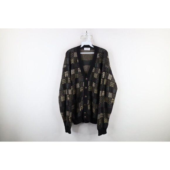 Vtg 90s Coogi Style Mens Large Ed Bassmaster Rainbow Knit Cardigan Sweater USA